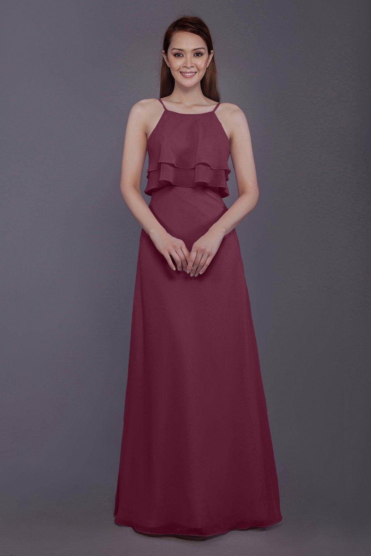 Sheath-Column Floor Length Chiffon Bridesmaid Dress PR3577 - COCOMELODY